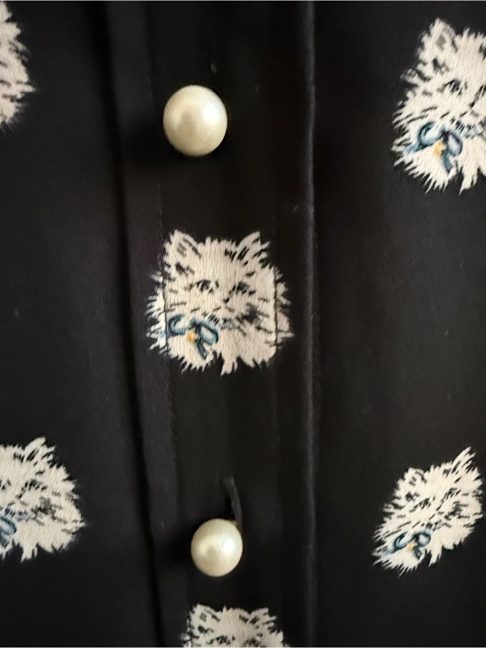 kate spade Black Cat-Pattern Pearl-Button Shirt